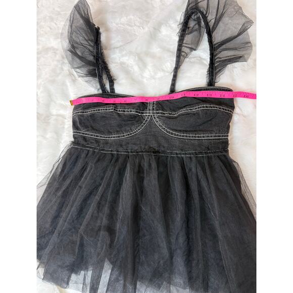 NWT Anthropologie Pilcro Sheer Tulle Babydoll Blouse Top Black Denim Corset XS - Picture 15 of 16